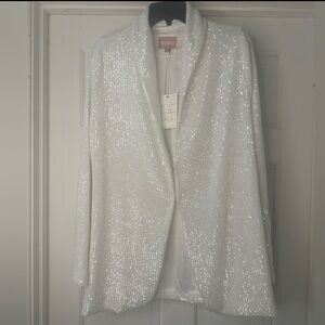 NWT Show Me Your Mumu White Sequin Blazer Size Medium Oversized Bachelorette